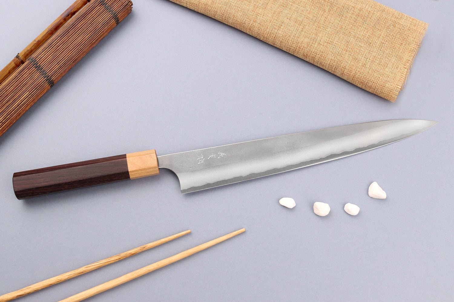 Couteau sujihiki japonais artisanal Yoshimi Kato AS Nashiji 27cm