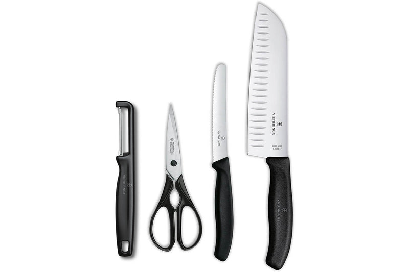Set 4 pièces Victorinox SwissClassic noir 2 couteaux + 1 éplucheur + 1 paire de ciseaux