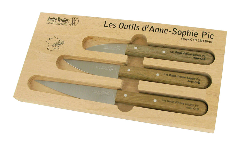 Le coffret 3 couteaux manche chêne d'Anne Sophie Pic selon André Verdier
