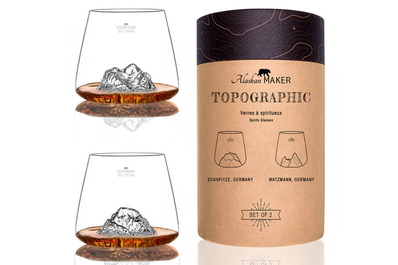 Set de 2 verres à spiritueux Alaskan Maker Topographic Zugspitze & Watzmann en verre cristallin
