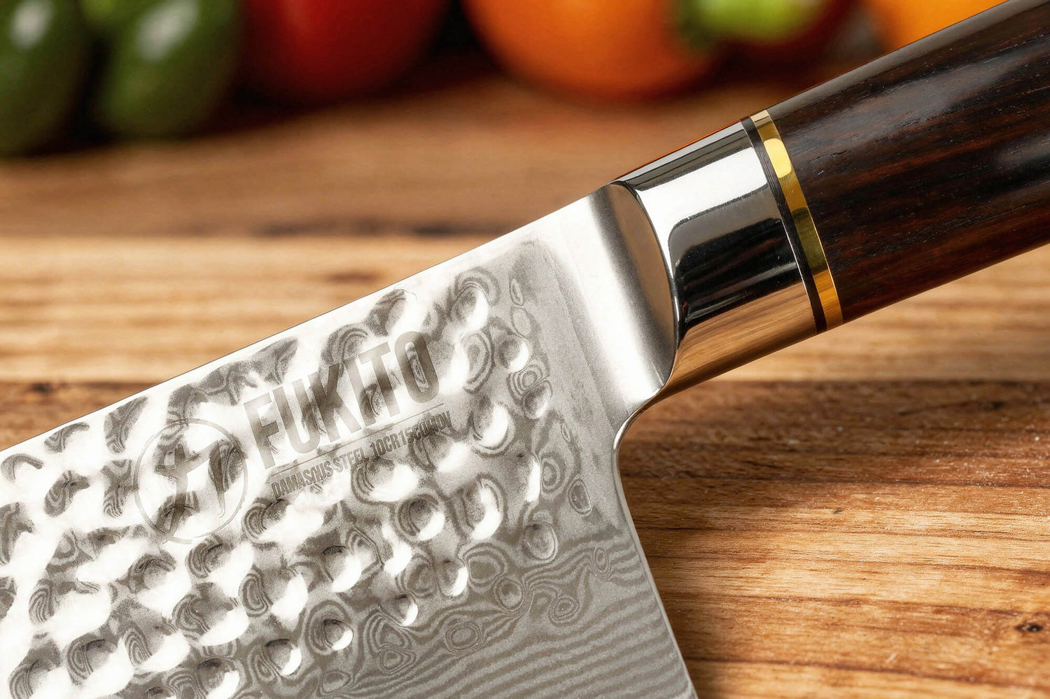 Couteau nakiri 17cm Fukito Ébène Damas martelé