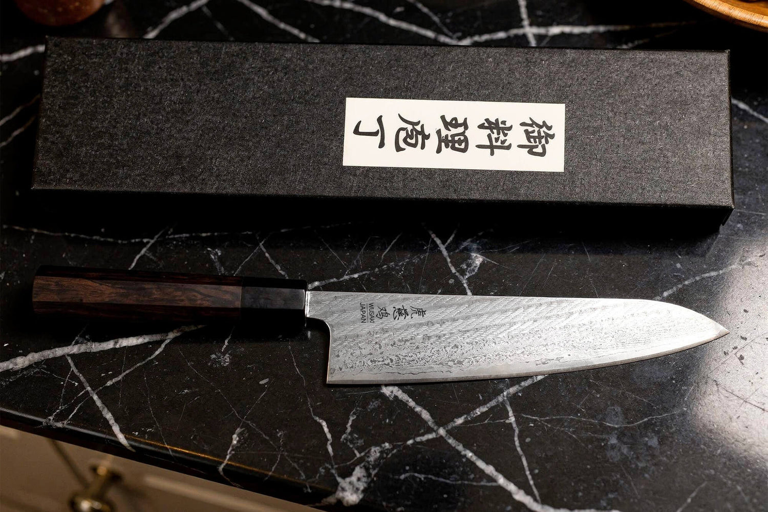 Couteau de chef 21cm japonais artisanal Wusaki Kuronawa G3 damas
