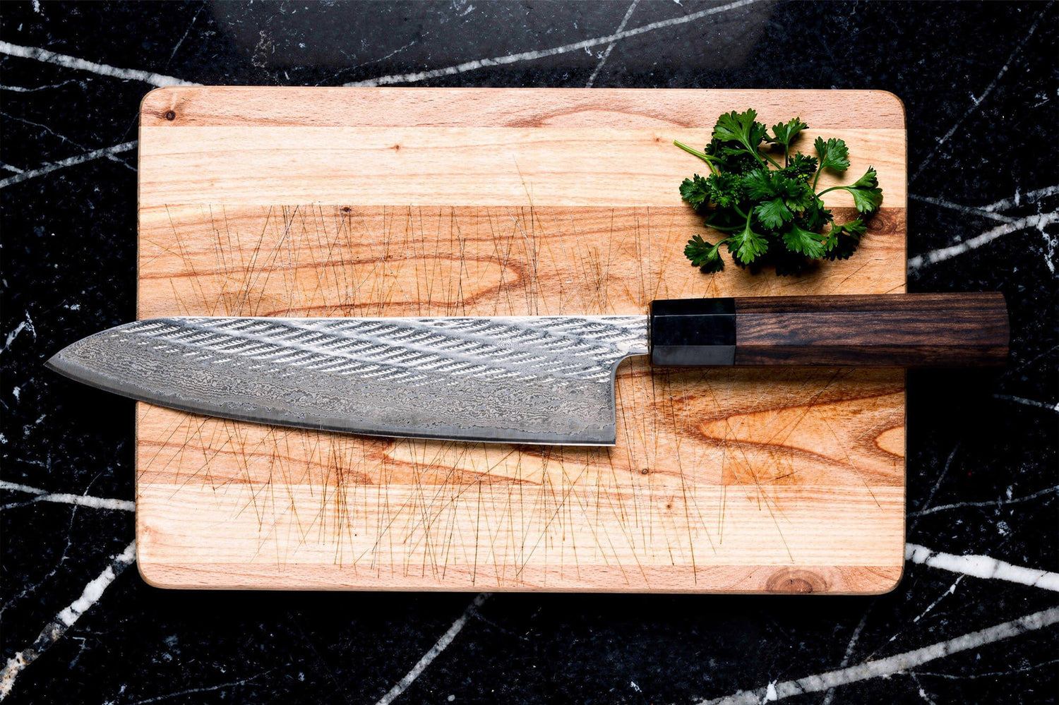 Couteau de chef 21cm japonais artisanal Wusaki Kuronawa G3 damas
