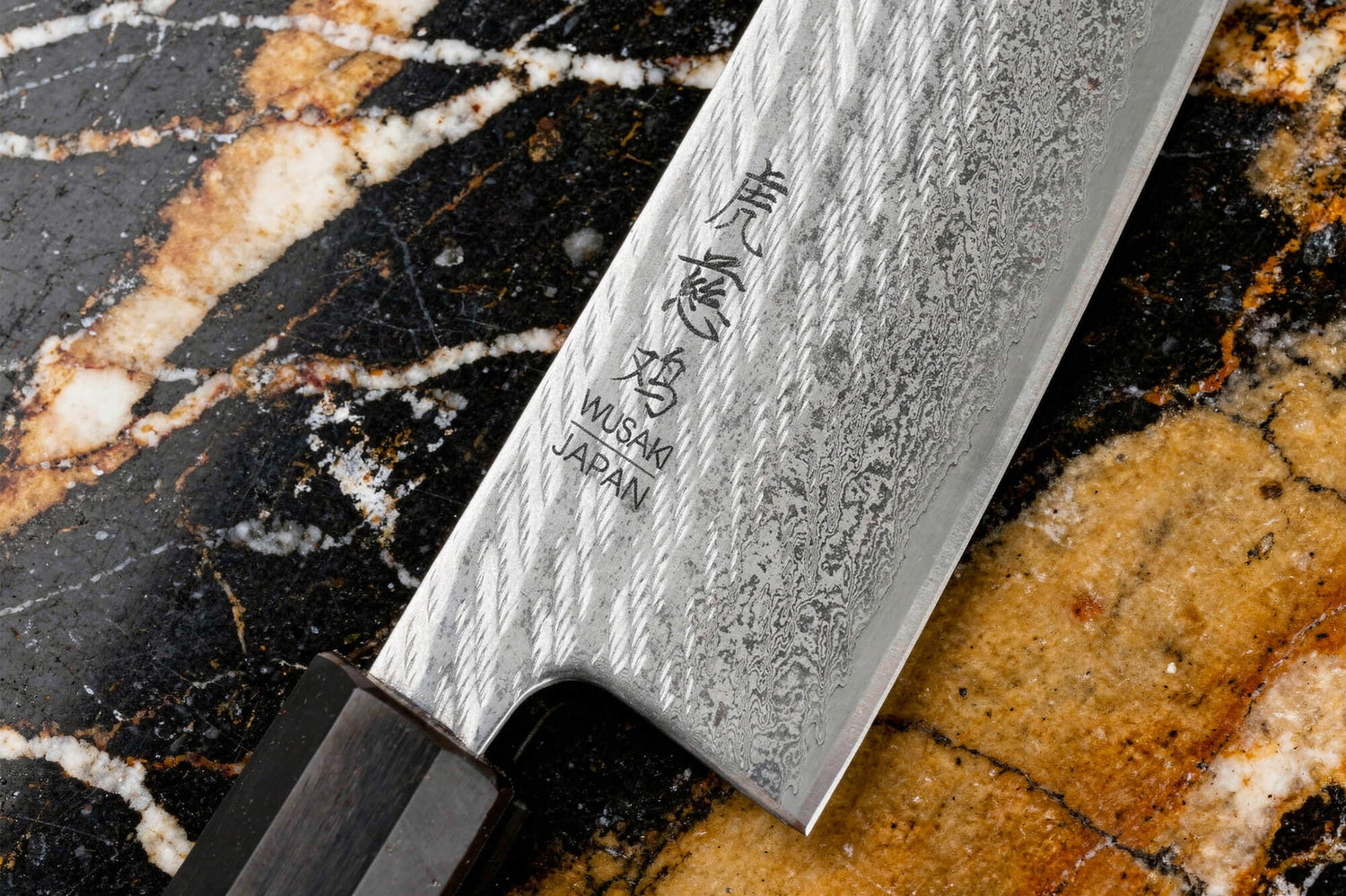Couteau de chef 21cm japonais artisanal Wusaki Kuronawa G3 damas