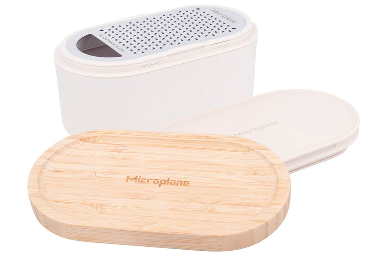 Râpe Microplane 3-en-1 blanche avec boîte de conservation et double couvercle