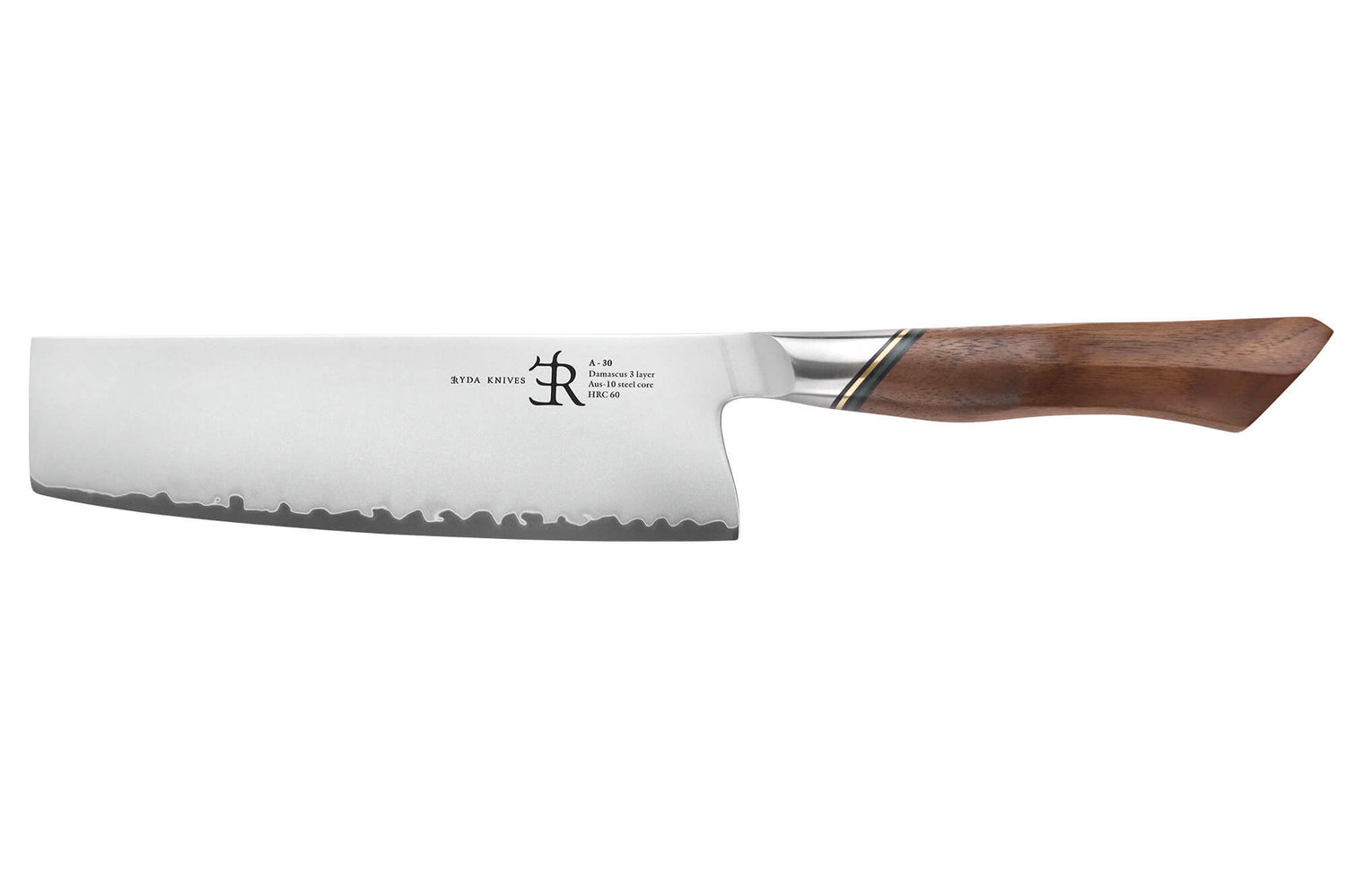 Couteau nakiri 18cm Ryda Knives A-30 San Maï et manche en noyer