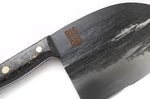 Couteau lame XL 17,5cm Wusaki BIG ONE brut de forge acier et manche carbone avec feuille d'or + étui cuir