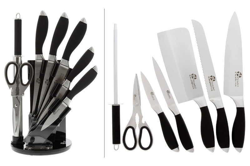 Bloc de 5 couteaux + 1 fusil + 1 ciseaux Pradel Excellence noir acier inox