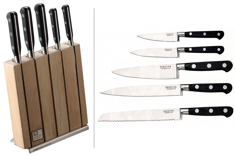 Bloc 5 couteaux Sabatier Trompette acier inox