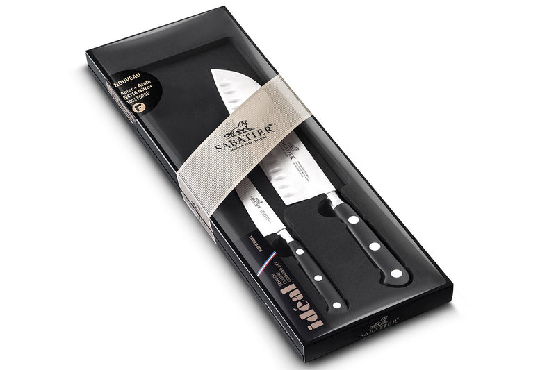 Coffret 2 couteaux français SABATIER Idéal Inox 100% forgé Santoku+Office