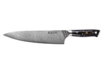 Couteau de chef Wusaki Sakin Damas 10Cr 20cm manche en fibre de carbone et feuille d'or