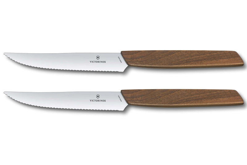 Set de 2 couteaux à steak Victorinox Swiss Modern lame dentée 12 cm manche noyer