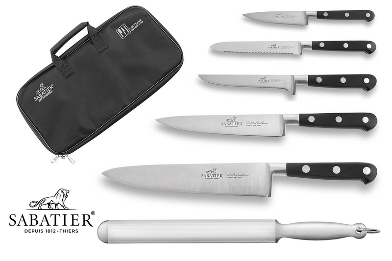 Malette de 5 couteaux + 1 fusil Sabatier Idéal Inox 100% forgés et français
