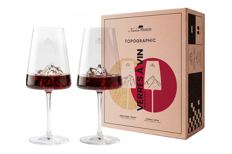 Coffret de 2 verres à vin Alaskan Maker Topographic Mont Blanc & Everest