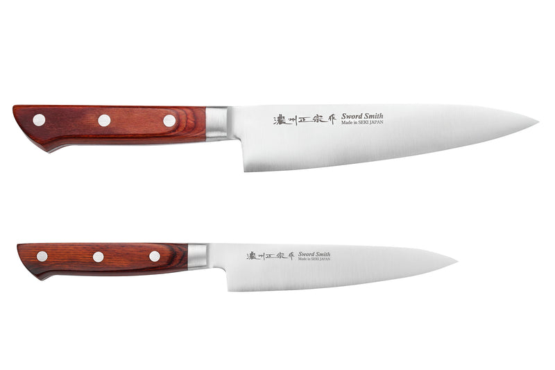 Coffret 2 couteaux japonais Satake Cutlery Brown Pakkawood chef + office