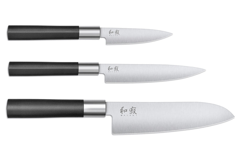 Coffret 3 couteaux Kai Wasabi Black : Universel 10cm et 15cm et Santoku 16,5cm