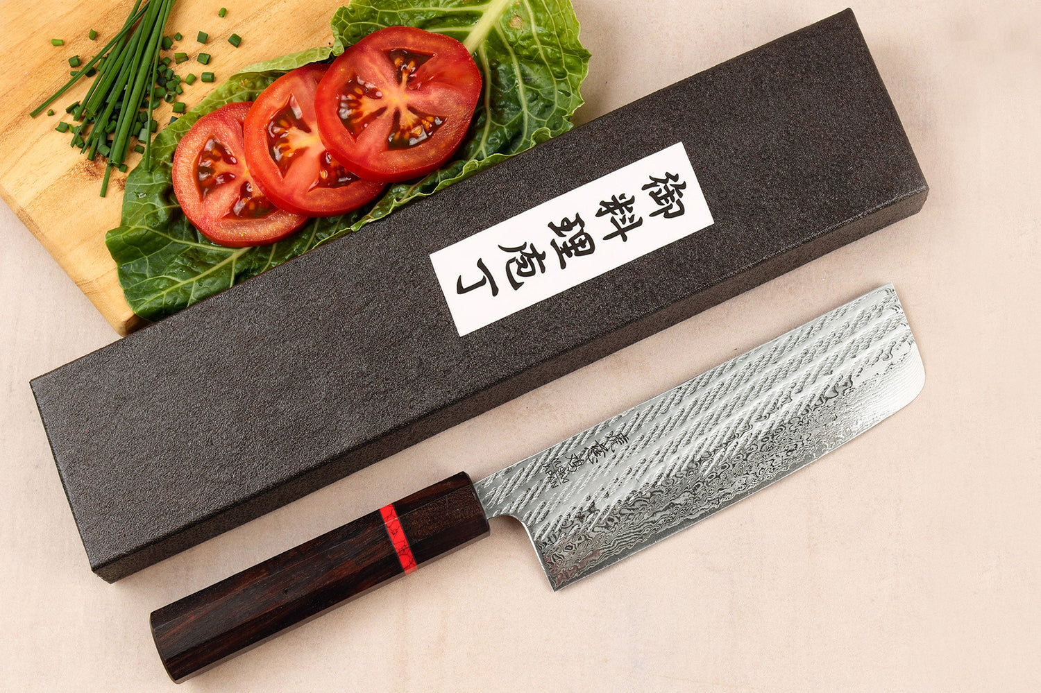 Couteau nakiri 16,5cm japonais artisanal Wusaki Nawame AUS10 damas