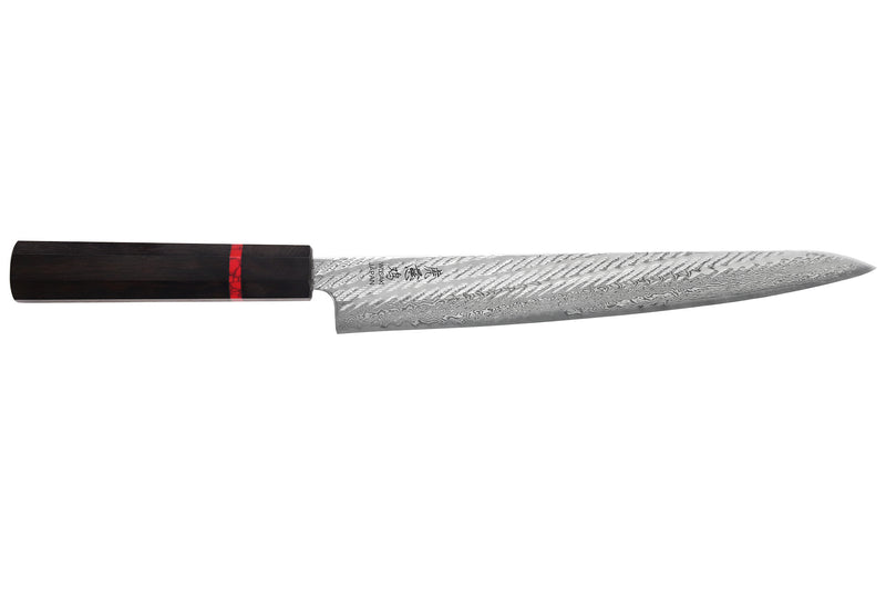 Couteau sujihiki 24cm japonais artisanal Wusaki Nawame AUS10 damas