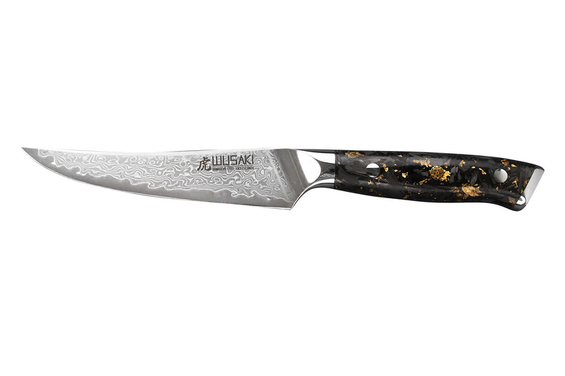 Couteau à steak Wusaki Sakin Damas 10Cr 13cm manche en fibre de carbone et feuille d'or