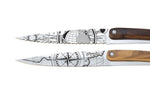 Set de 2 couteaux d'office Deejo Office Globe Trotter et Terra Incognita manche en bois d'olivier et bois corail 9cm