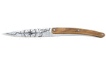 Set de 2 couteaux d'office Deejo Office Globe Trotter et Terra Incognita manche en bois d'olivier et bois corail 9cm