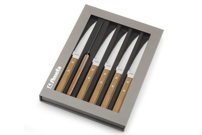 Coffret de 6 couteaux Pizza Bois Amefa inox et pakka
