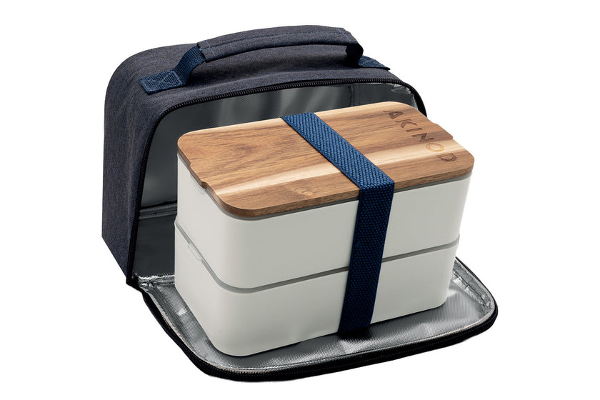 Sac isotherme Akinod bleu jeans avec bento blanc 1,4L