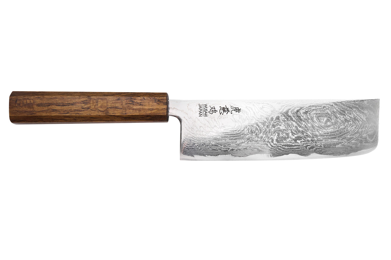 Couteau nakiri japonais artisanal Wusaki Unagi AUS10 damas 16,5cm manche chêne