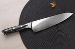 Couteau de chef Wusaki Sakin Damas 10Cr 20cm manche en fibre de carbone et feuille d'or