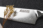 Couteau de chef Wusaki Sakin Damas 10Cr 20cm manche en fibre de carbone et feuille d'or