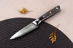 Couteau d'office Wusaki Sakin Damas 10Cr 9cm manche en fibre de carbone et feuille d'or
