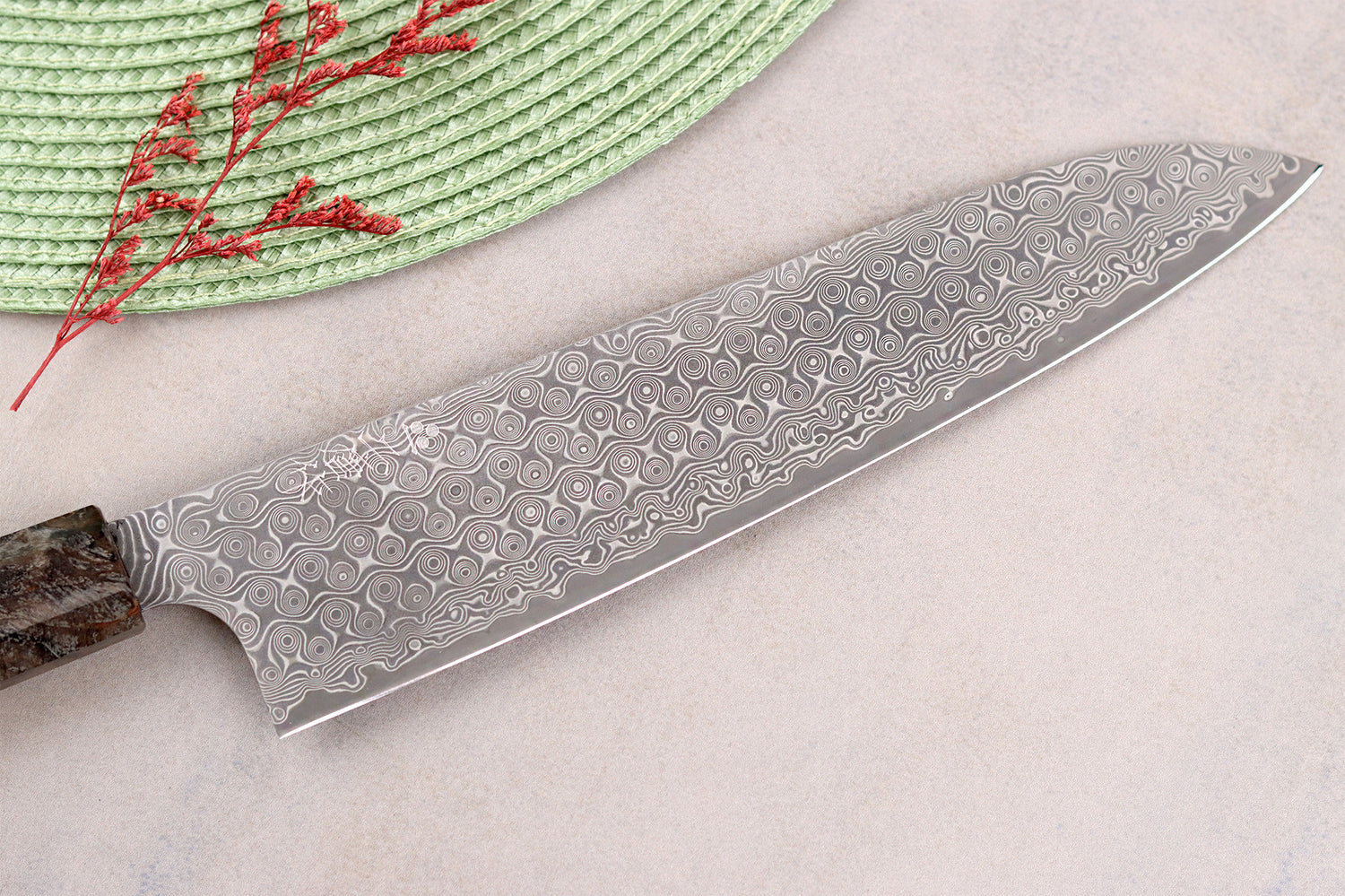 Couteau de chef 23cm japonais artisanal Nigara Hamono Anmon Damascus SG2