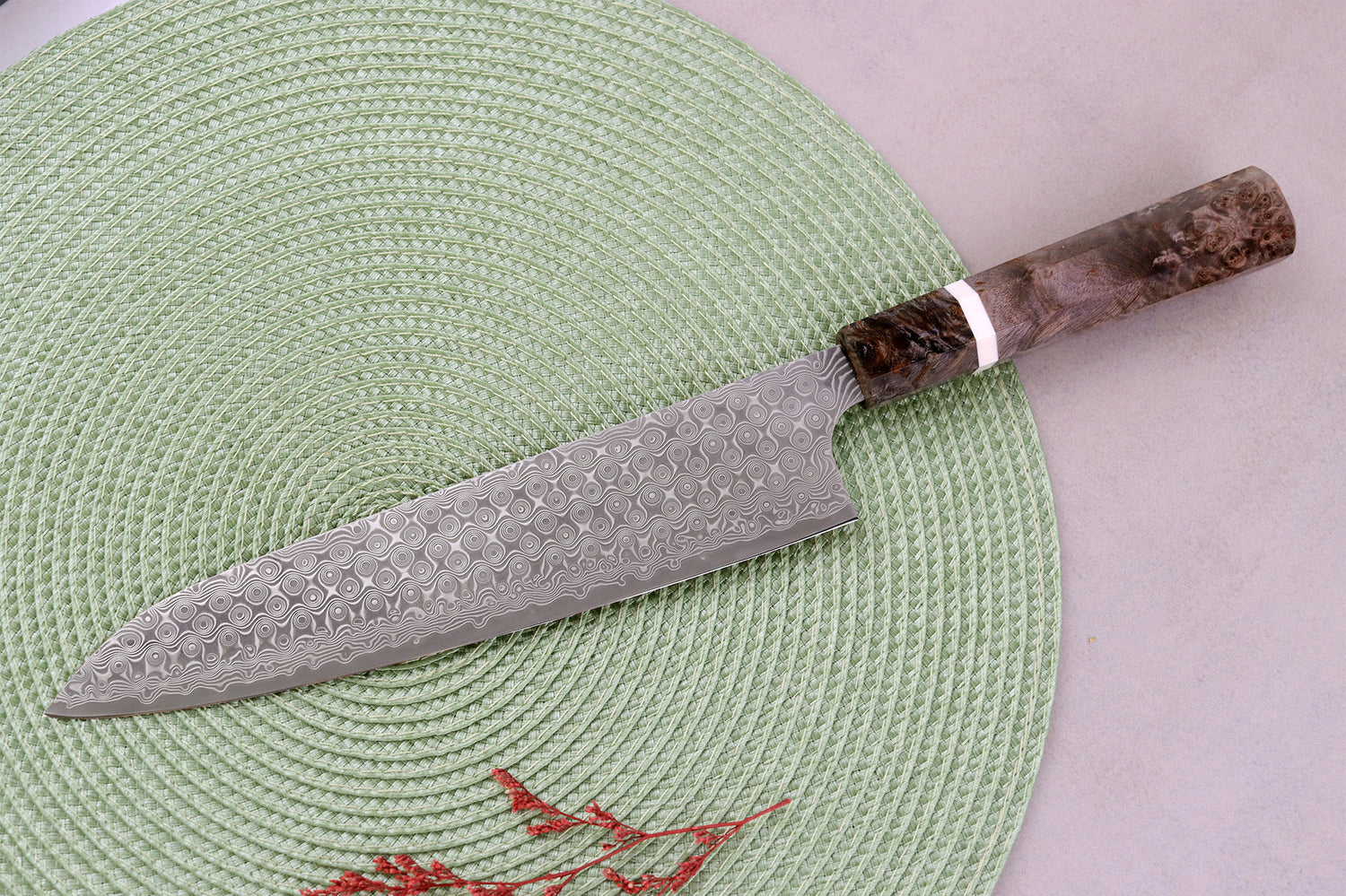 Couteau de chef 23cm japonais artisanal Nigara Hamono Anmon Damascus SG2