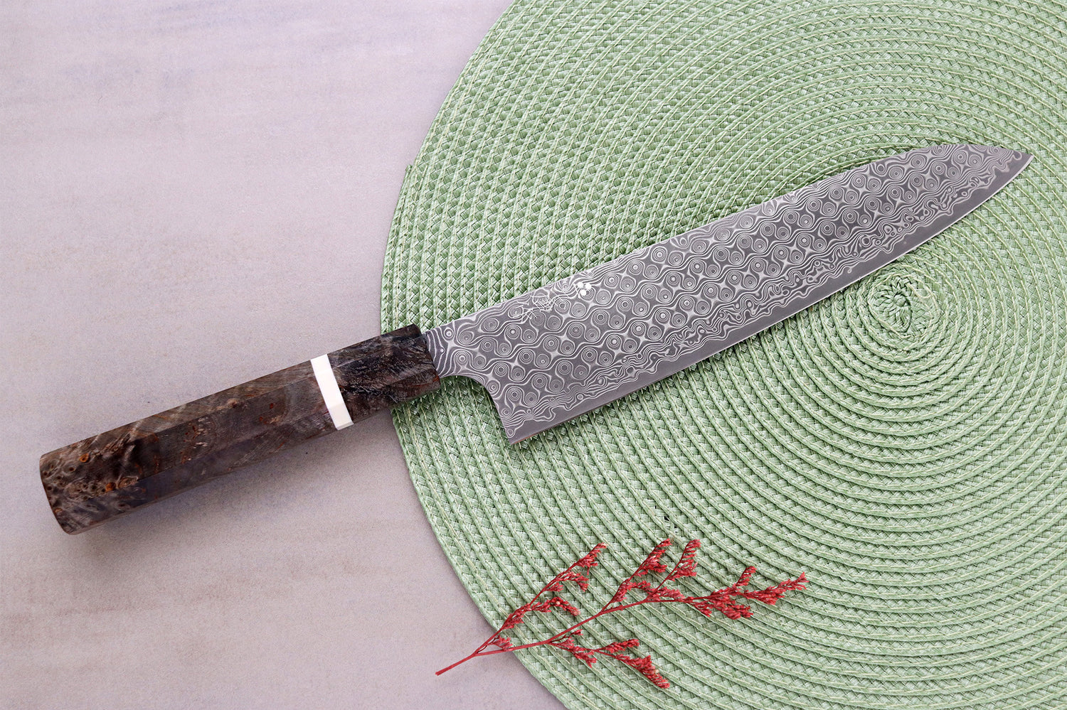 Couteau de chef 23cm japonais artisanal Nigara Hamono Anmon Damascus SG2