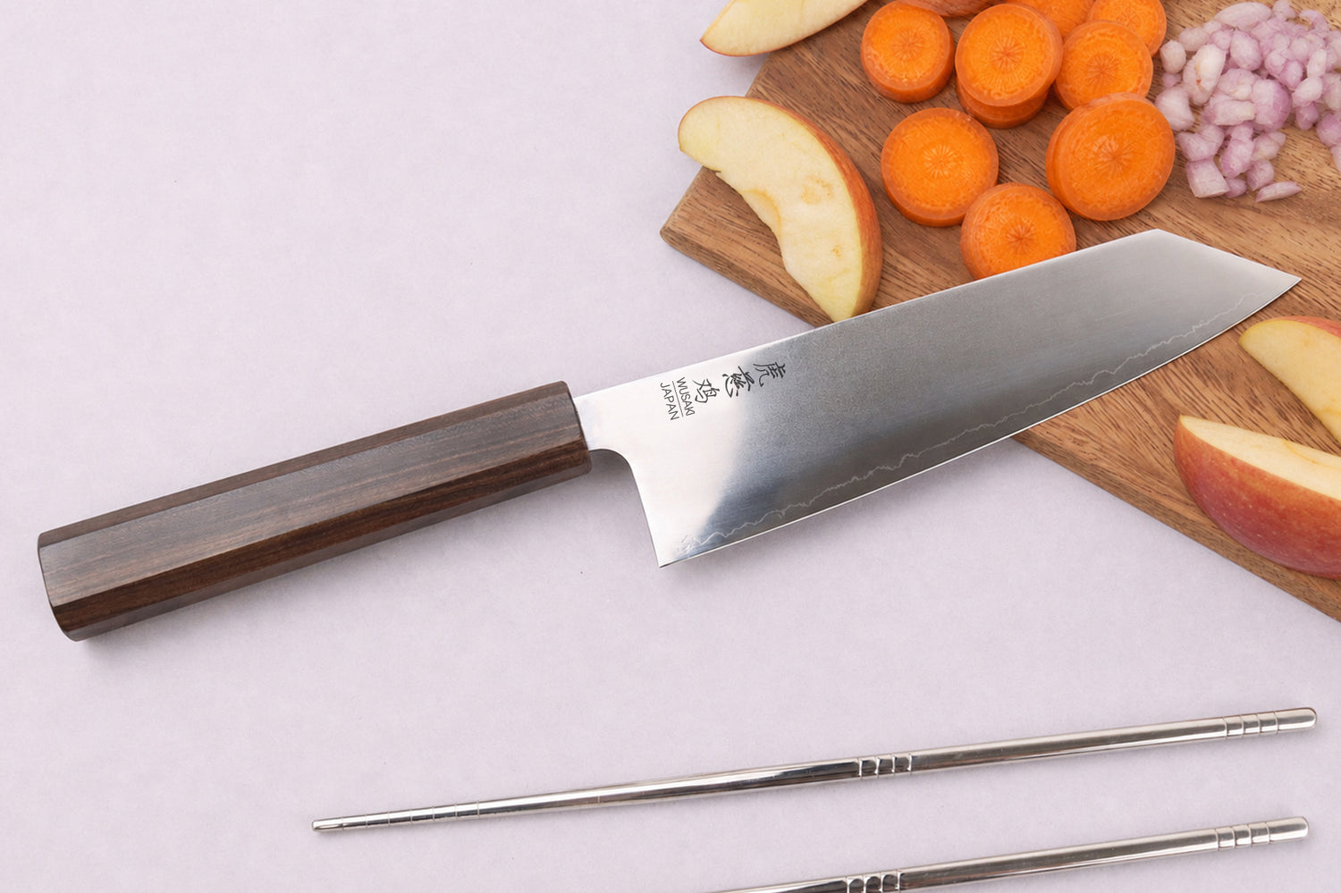 Couteau santoku kiritsuke 17,5cm japonais artisanal Wusaki Hikari SLD manche bubinga