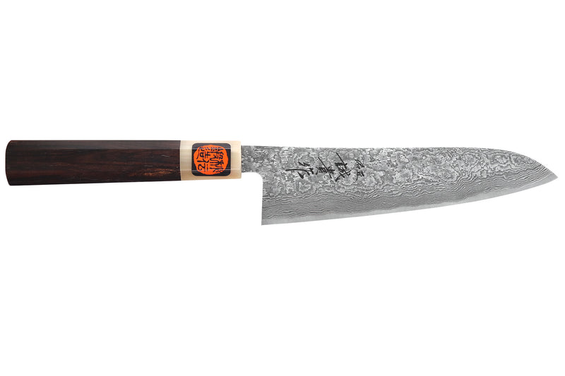 Couteau gyuto 18cm japonais artisanal Tanaka Shigeki SG2 Kurozome Damas ébène
