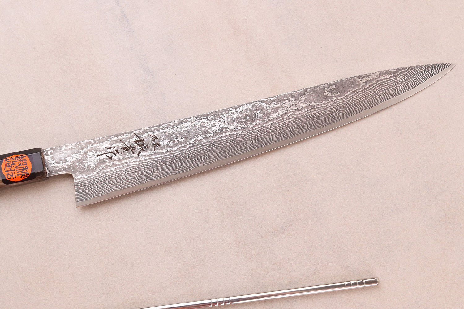 Couteau sujihiki 27cm japonais artisanal Shigeki Tanaka SG2 Kurozome Damas ébène