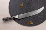 Couteau à découper Wusaki Sakin Damas 10Cr 25cm manche en fibre de carbone et feuille d'or