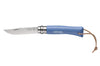 Couteau opinel Acidulé n°07 lame 8cm virole tournante manche azur + cordon