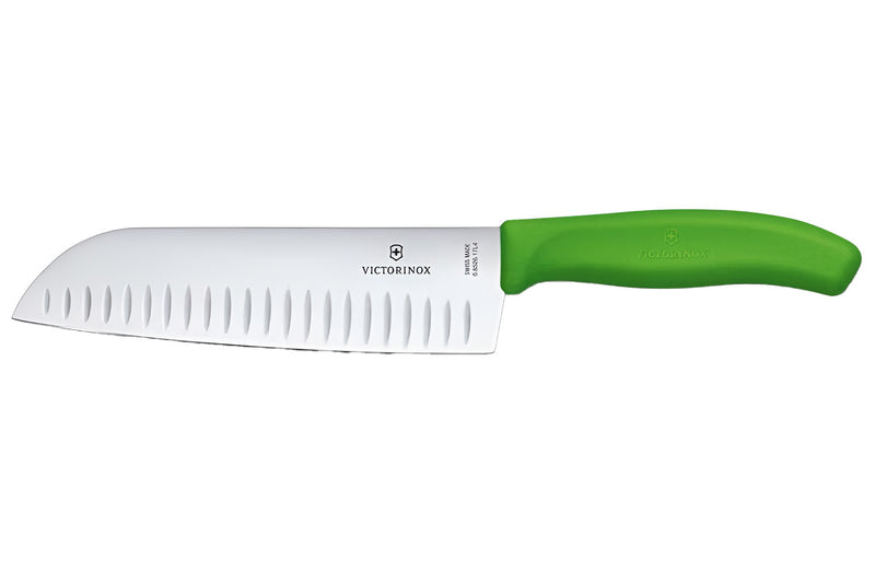 Couteau Santoku lame alvéolée inox 17cm manche vert Victorinox 6.8526.17L4