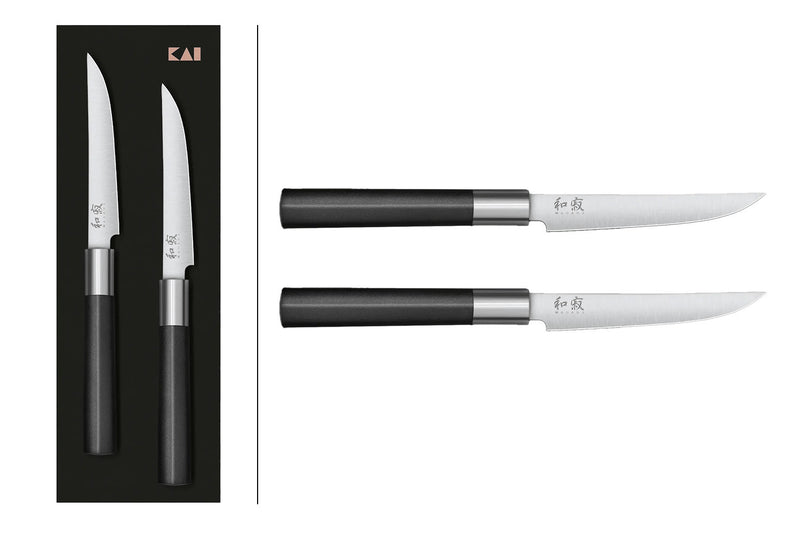 Coffret 2 couteaux à steak japonais KAI Wasabi Black lame 11cm