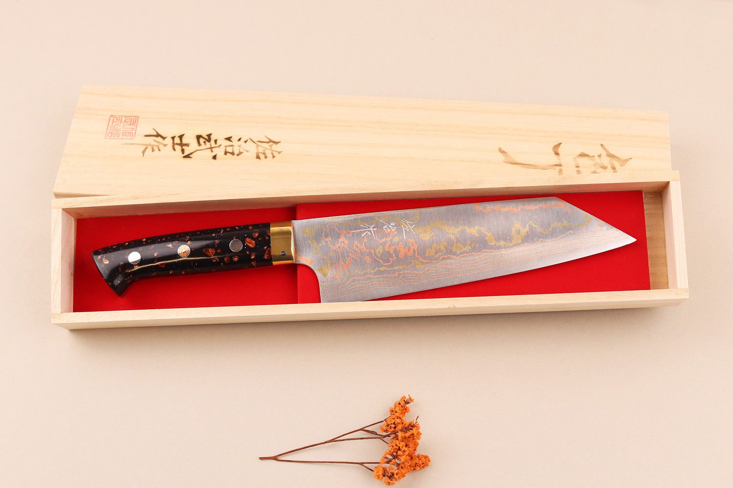 Couteau bunka 16,5cm japonais artisanal Takeshi Saji BS2 Rainbow