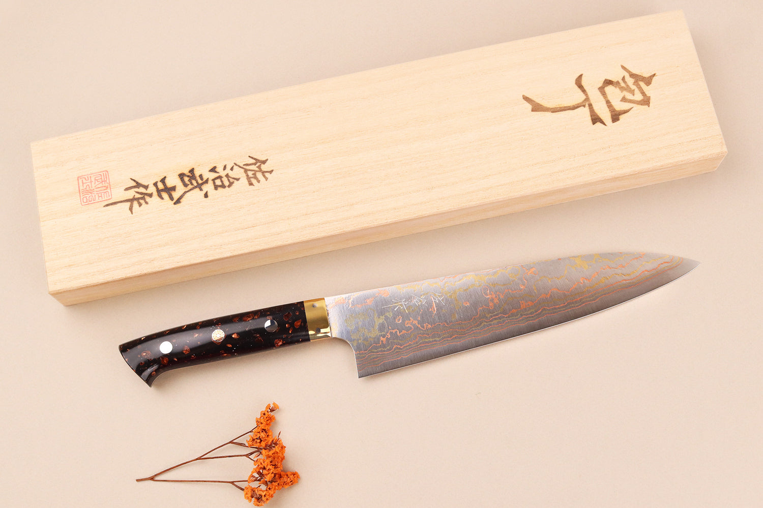 Couteau de chef 21cm japonais artisanal Takeshi Saji BS2 Rainbow