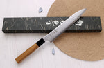 Couteau sujihiki 23cm japonais artisanal Hatsukokoro Chromax manche en teck