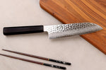 Couteau santoku 18cm japonais artisanal Hatsukokoro Hayabusa VG10 Damas Tsuchime