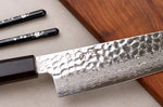 Couteau santoku 18cm japonais artisanal Hatsukokoro Hayabusa VG10 Damas Tsuchime