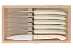 Coffret 6 couteaux à steak C. DOZORME Capucin lames lisses manches crèmes