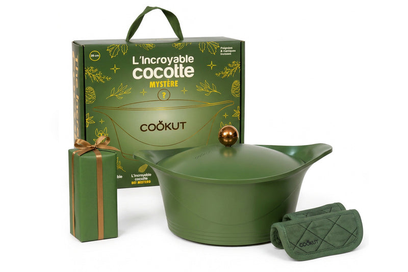Coffret mystère Cookut L'incroyable Cocotte de Noël fougère avec poignée et maniques incluses + cadeau offert - 24cm