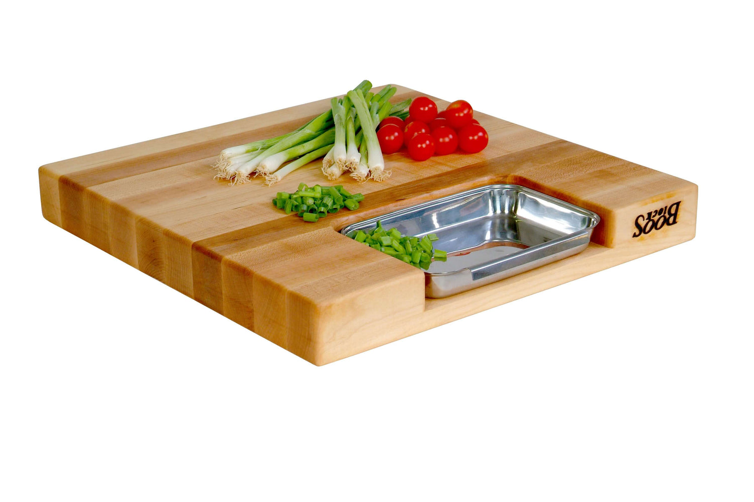 Planche Boos Blocks Prep Masters bois d'érable + plateau acier 46x46x6cm