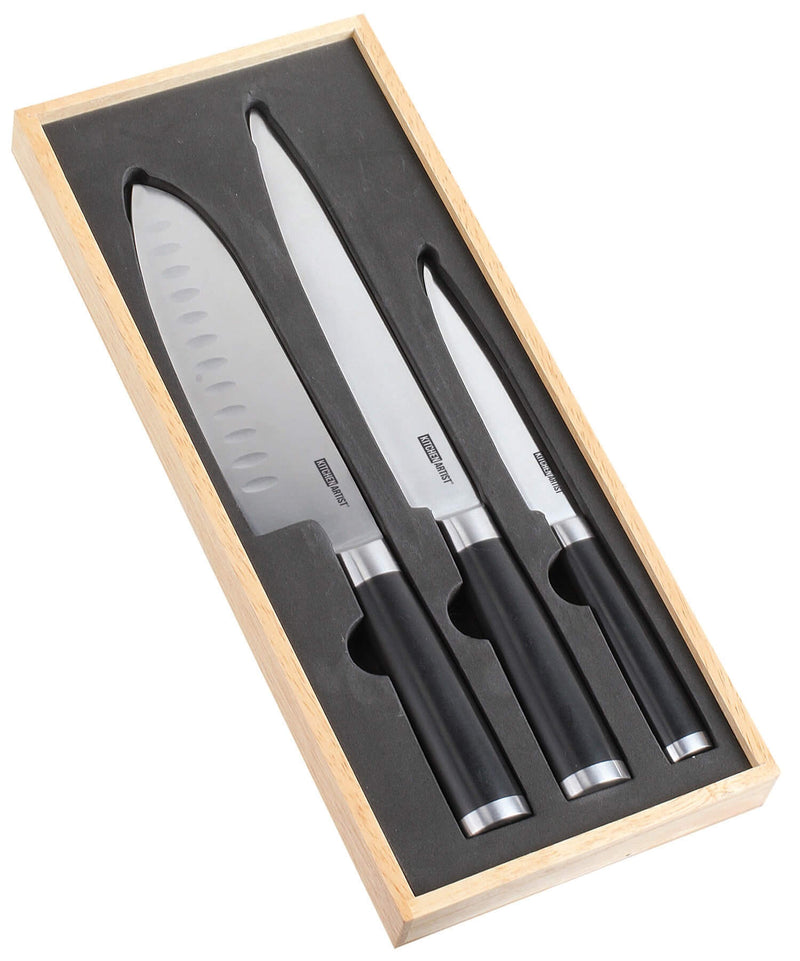 Coffret de 3 couteaux type japonais Kitchen Artist design authentique